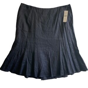 Lauren Ralph Lauren Black Linen Blend A-Line Flared Midi Skirt 22W Plus Size